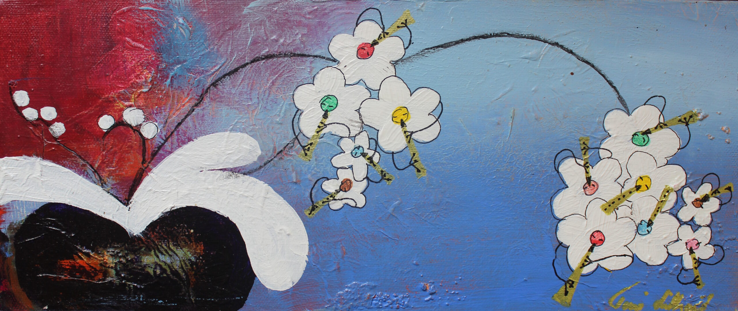 Blomsterblæser lys blå violet hvis 35 x 15 x 3cm