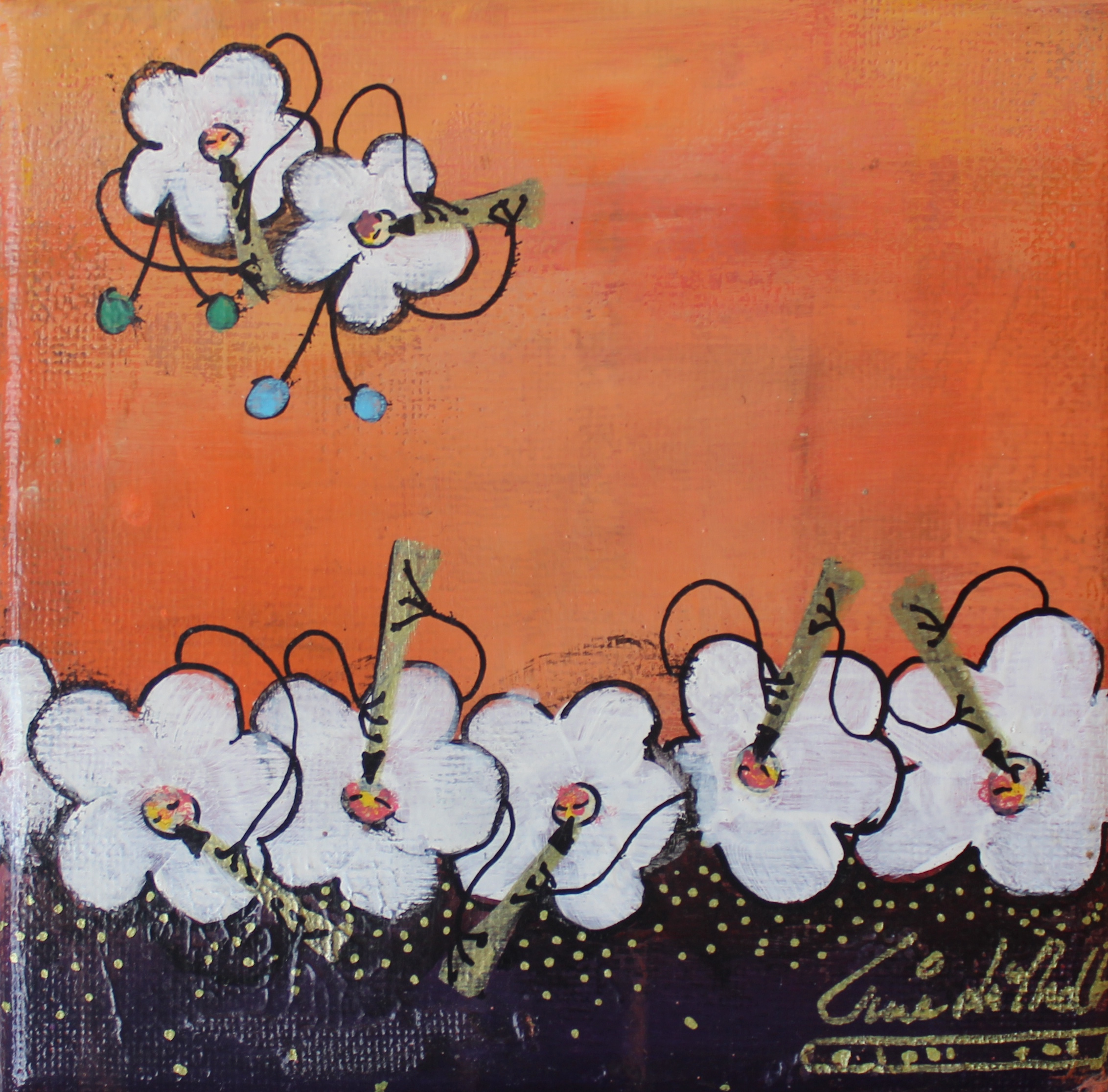 Orange Blomsterblæserbort 12 x 12 u ramme b