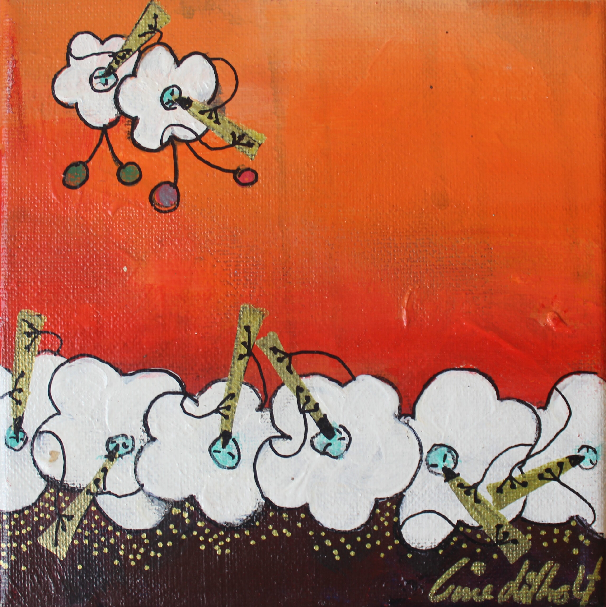 Orange Blomsterblæserbort 15 x 15 u ramme a