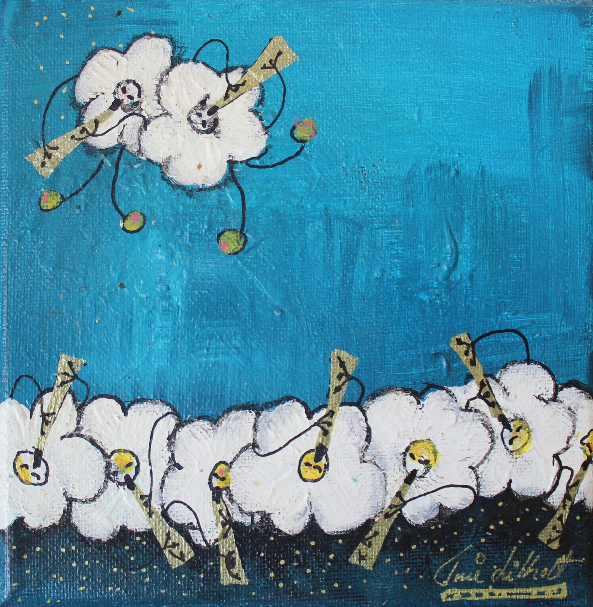 Tyrkis Blomsterblæser 15 x 15 u ramme c